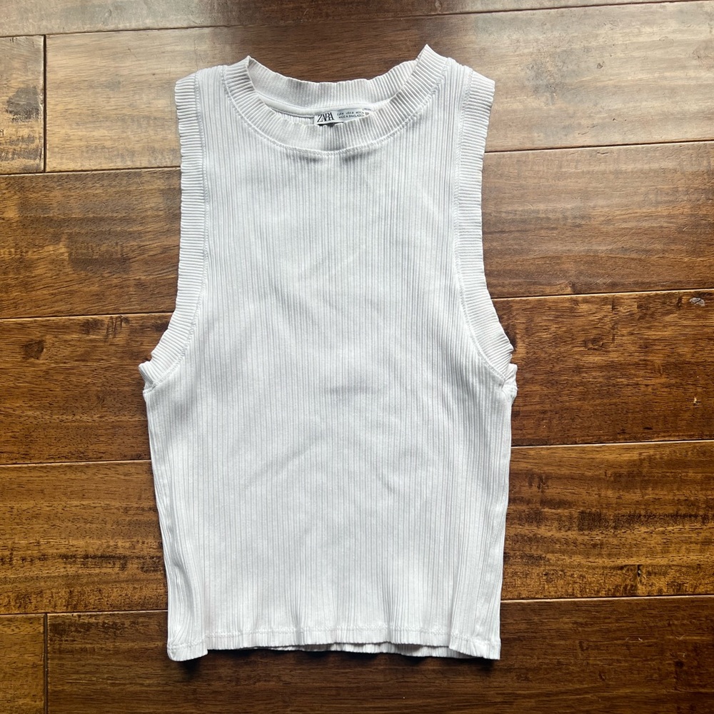 Zara White Ribbed Tank Top